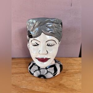 Gray and White Talavera Grandma Planter